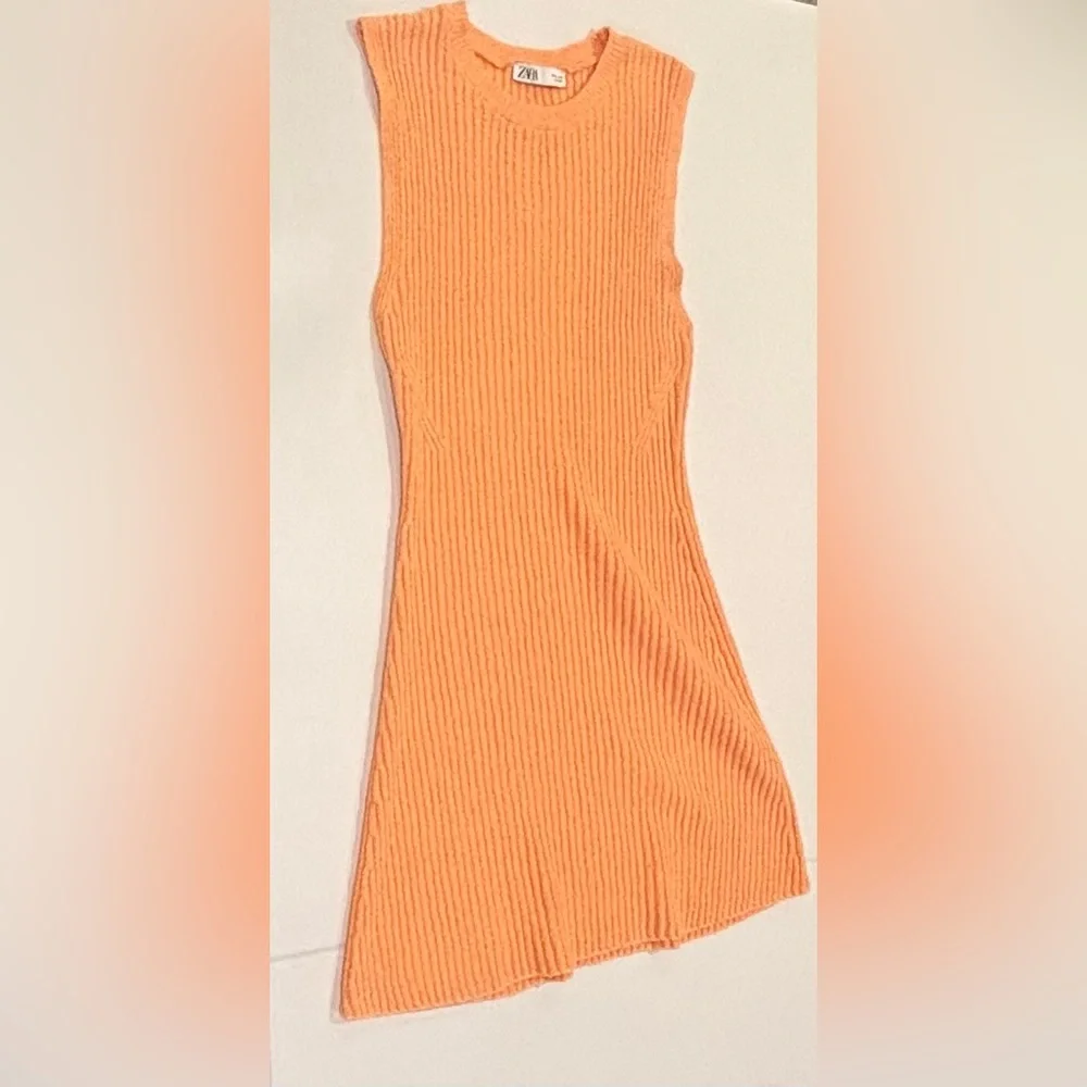 ZARA Orange Creamsicle Sleeveless Knit Ribbed‎ Dress Size Large